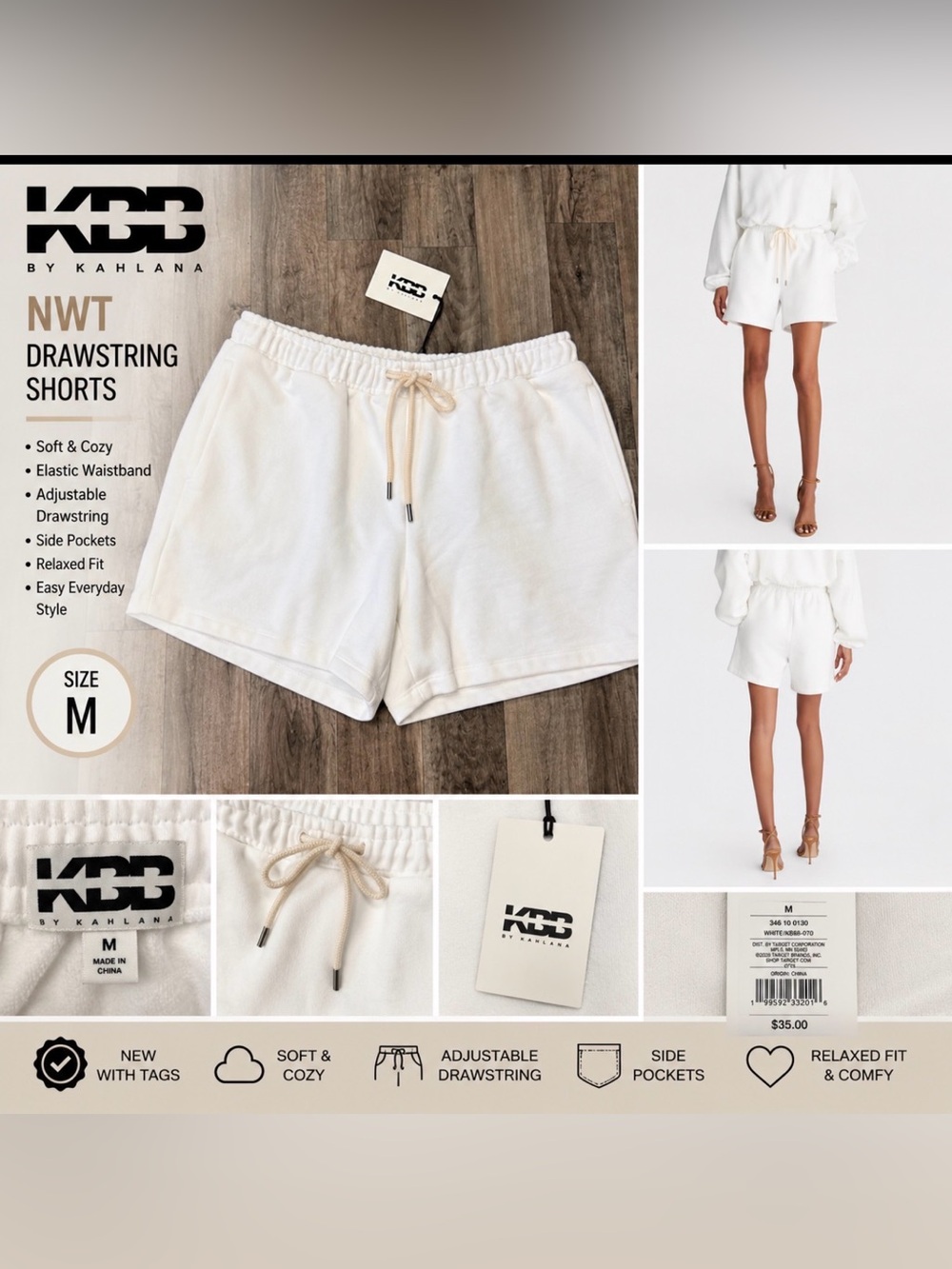KBB by Kahlana White Drawstring Shorts size medium